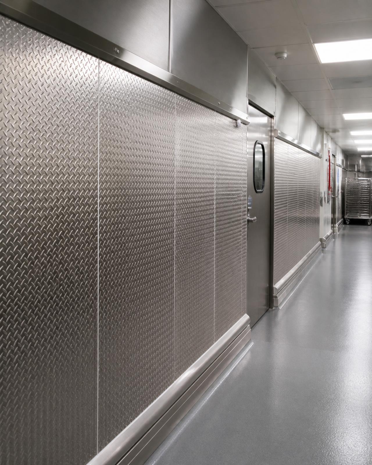 Stainless steel diamond-plate wall cladding installed by Al Farah Steel in Sharjah