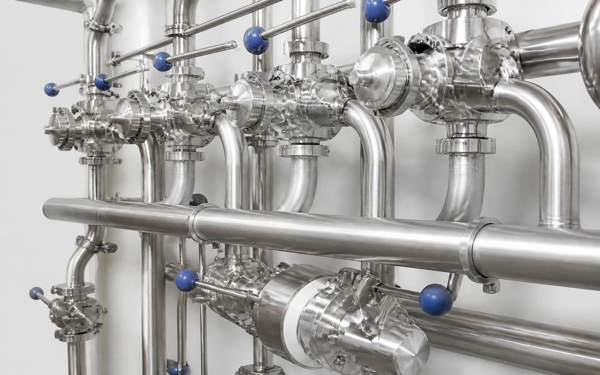 Food-grade stainless steel piping installation